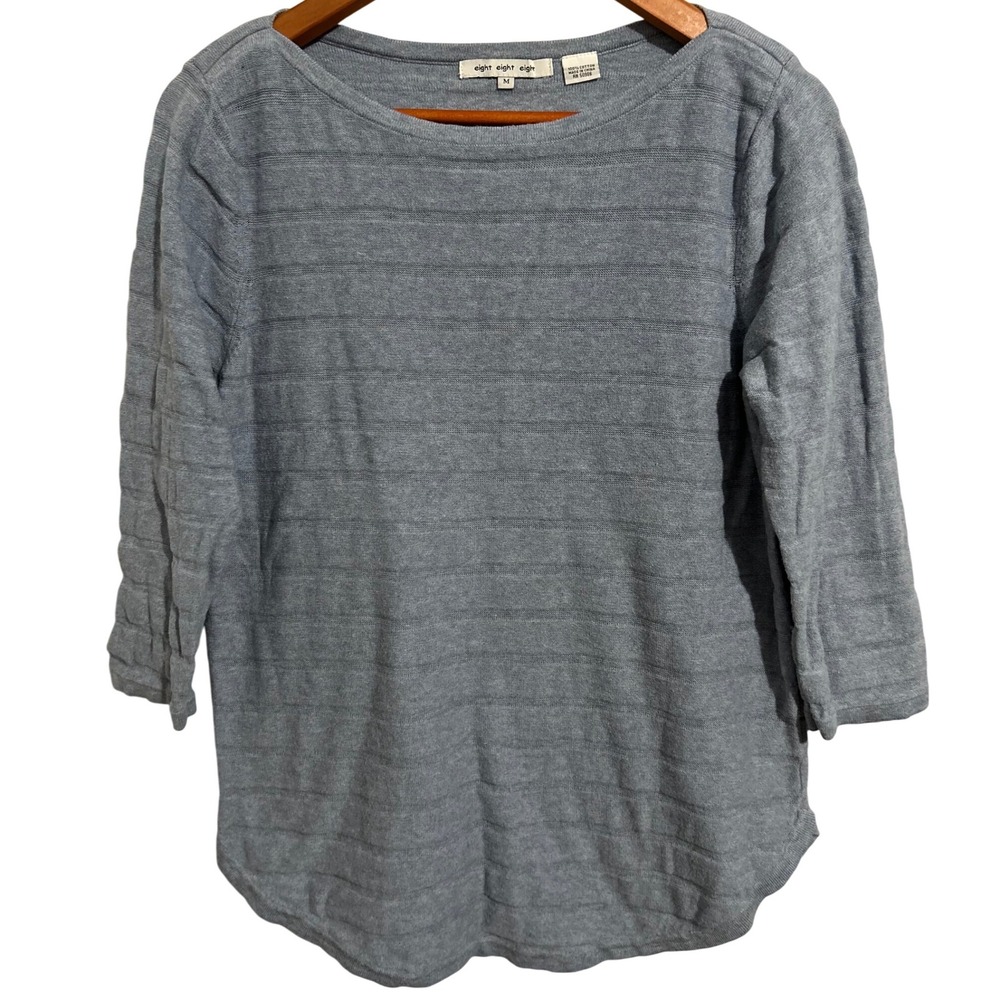 Eight‎ Eight Eight Light Blue 3/4 Sleeve Textured Stripe Sweater Women's Size M